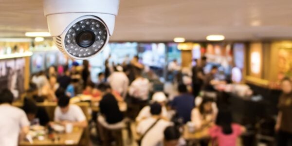 CCTV system security inside of restaurant.Surveillance camera installed on ceiling to monitor for protection customer in restaurant